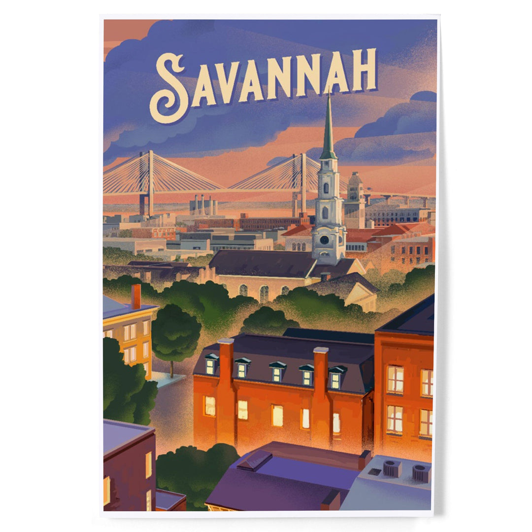 Savannah, Georgia, Skyline, Lithograph, Art & Giclee Prints Art Lantern Press 