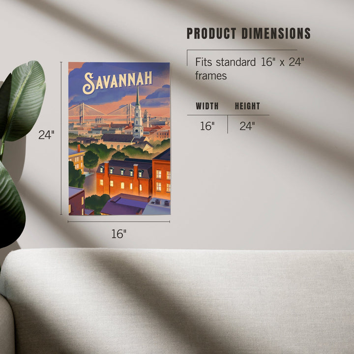 Savannah, Georgia, Skyline, Lithograph, Art & Giclee Prints Art Lantern Press 