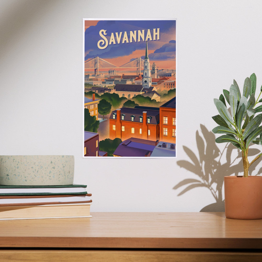 Savannah, Georgia, Skyline, Lithograph, Art & Giclee Prints Art Lantern Press 