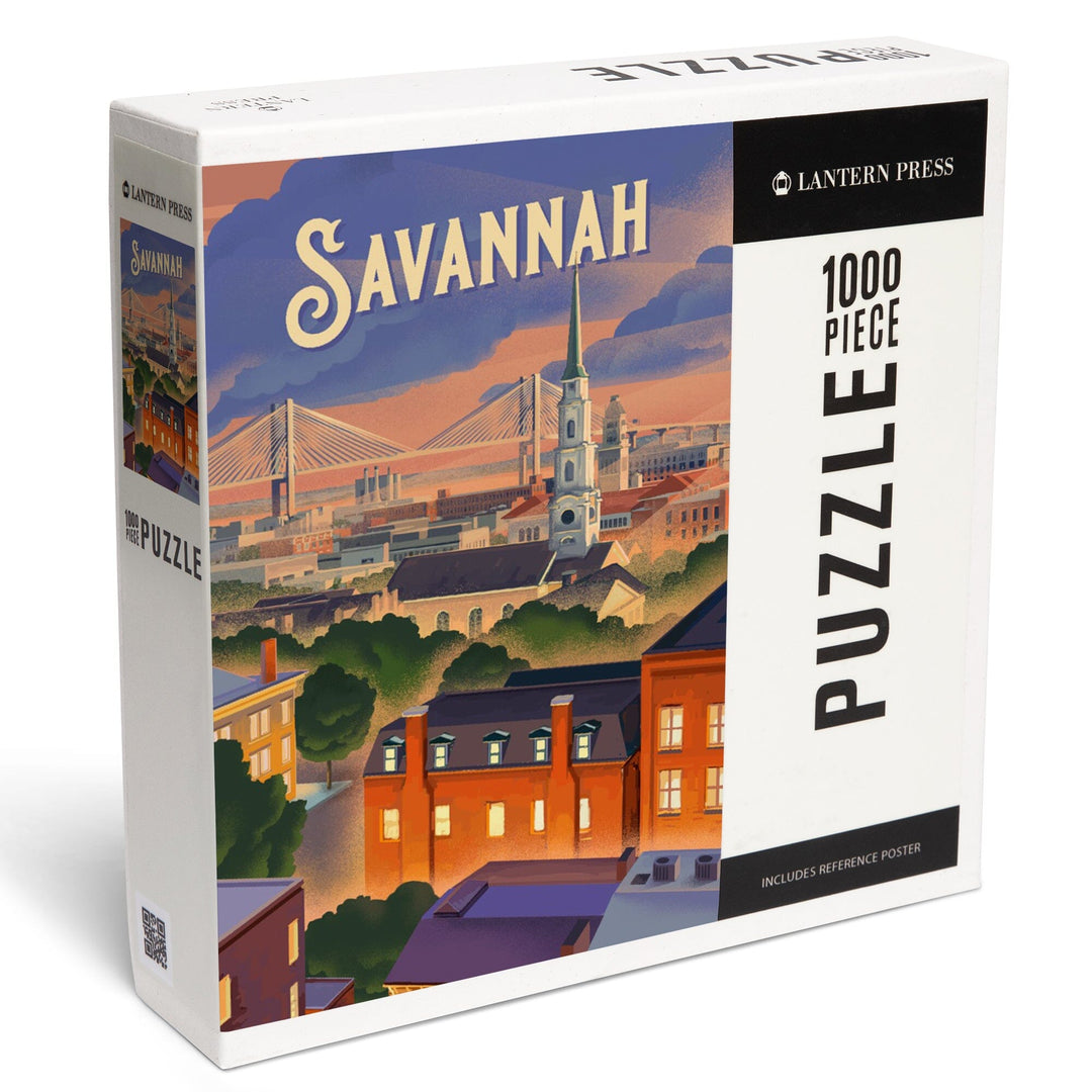 Savannah, Georgia, Skyline, Lithograph, Jigsaw Puzzle Puzzle Lantern Press 