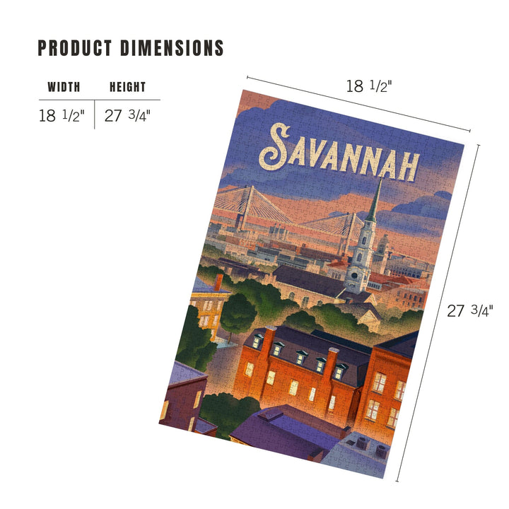 Savannah, Georgia, Skyline, Lithograph, Jigsaw Puzzle Puzzle Lantern Press 