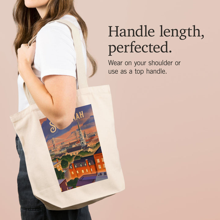 Savannah, Georgia, Skyline, Lithograph Totes Lantern Press 