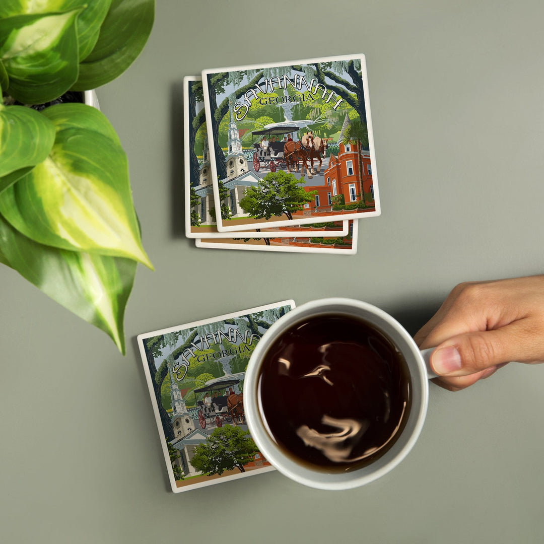 Savannah, Georgia, Town Views, Coasters Coasters Lantern Press 