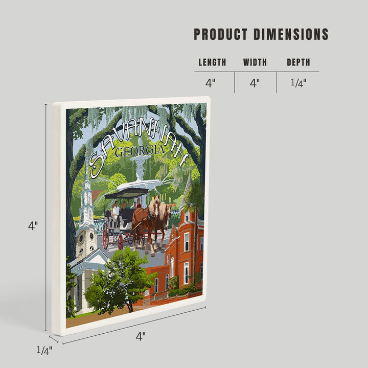 Savannah, Georgia, Town Views, Coasters Coasters Lantern Press 