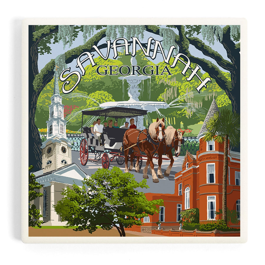 Savannah, Georgia, Town Views, Coasters Coasters Lantern Press 