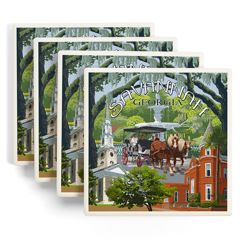 Savannah, Georgia, Town Views, Coasters Coasters Lantern Press 