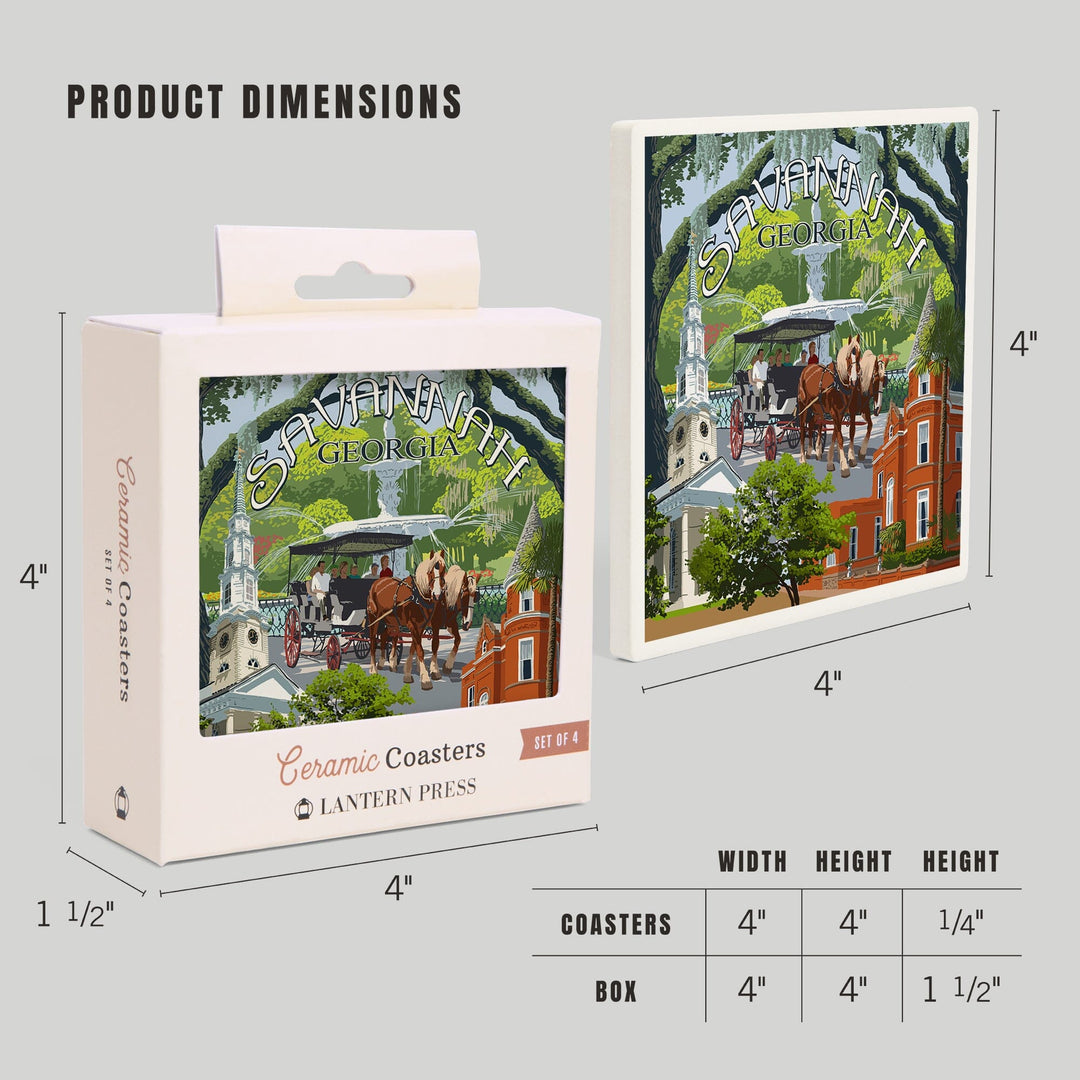 Savannah, Georgia, Town Views, Coasters Coasters Lantern Press 