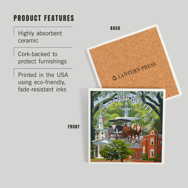 Savannah, Georgia, Town Views, Coasters Coasters Lantern Press 