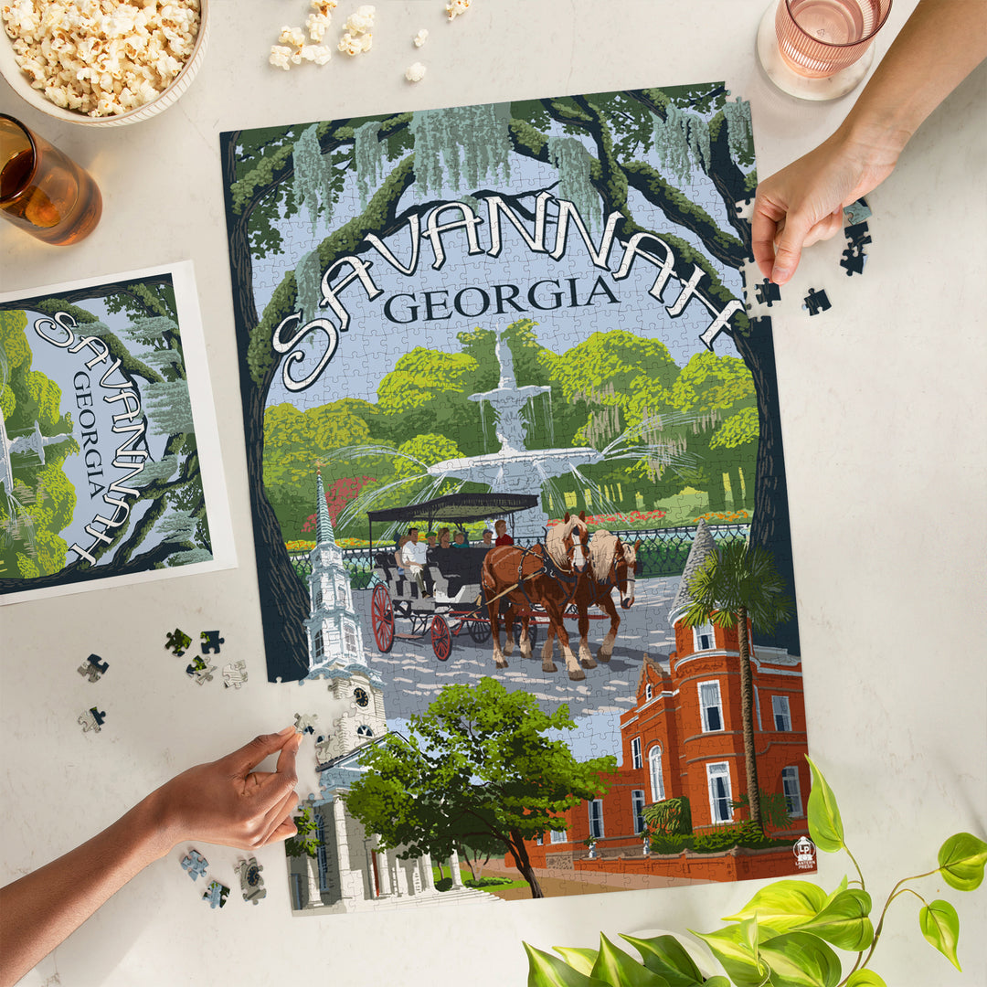 Savannah, Georgia, Town Views, Jigsaw Puzzle Puzzle Lantern Press 