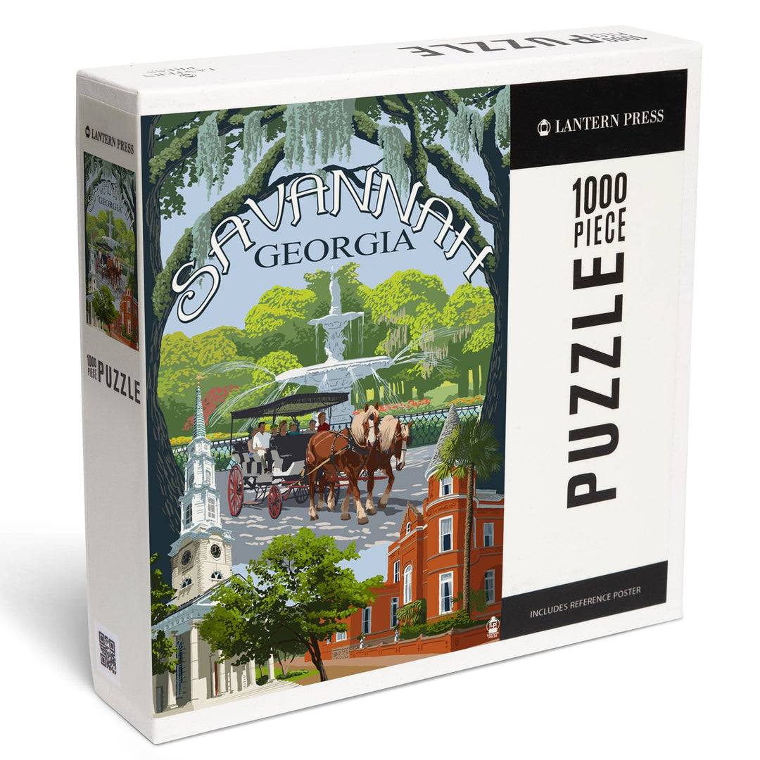 Savannah, Georgia, Town Views, Jigsaw Puzzle Puzzle Lantern Press 