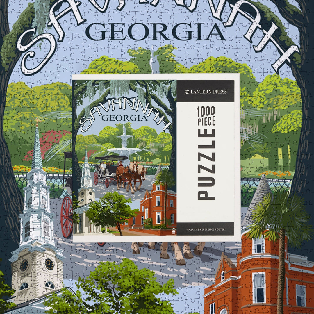 Savannah, Georgia, Town Views, Jigsaw Puzzle Puzzle Lantern Press 
