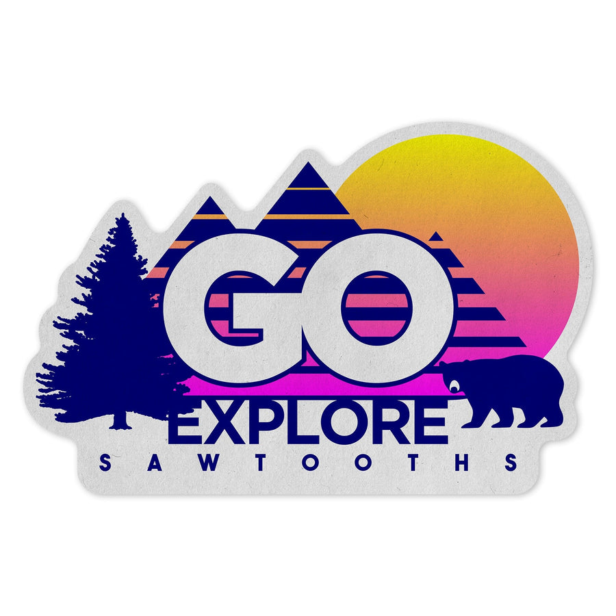 Sawtooth Mountains, Go Explore, Contour, Vinyl Sticker Sticker Lantern Press 