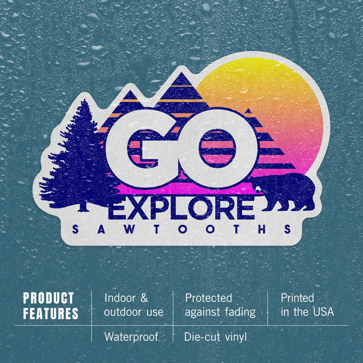 Sawtooth Mountains, Go Explore, Contour, Vinyl Sticker Sticker Lantern Press 