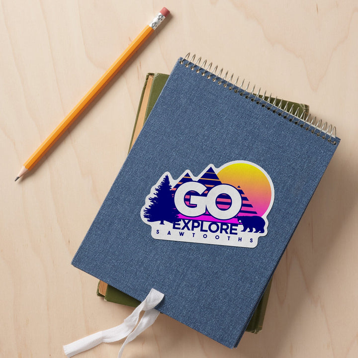 Sawtooth Mountains, Go Explore, Contour, Vinyl Sticker Sticker Lantern Press 