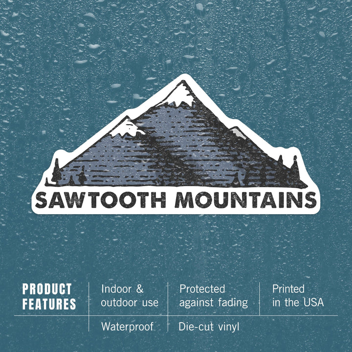 Sawtooth Mountains, Idaho, Blue Peaks, Contour, Vinyl Sticker Sticker Lantern Press 