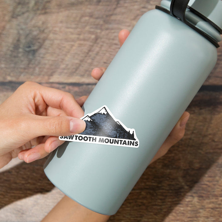 Sawtooth Mountains, Idaho, Blue Peaks, Contour, Vinyl Sticker Sticker Lantern Press 