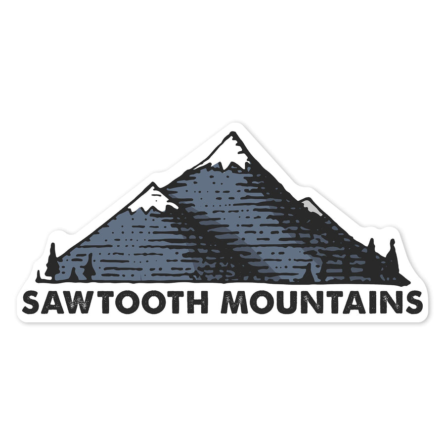 Sawtooth Mountains, Idaho, Blue Peaks, Contour, Vinyl Sticker Sticker Lantern Press 