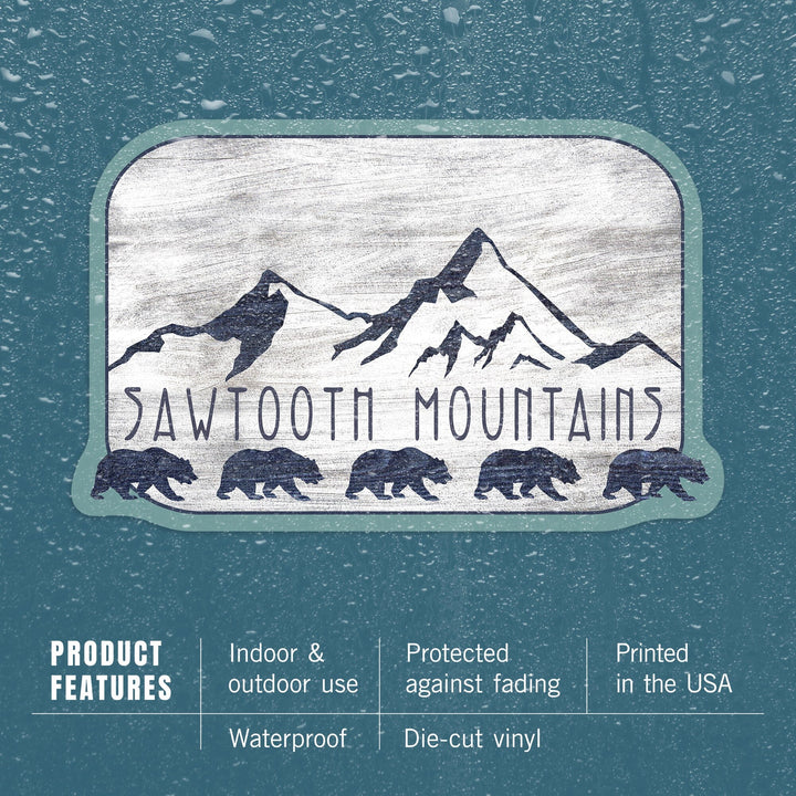 Sawtooth Mountains, Idaho, Five Bears, Contour, Vinyl Sticker Sticker Lantern Press 