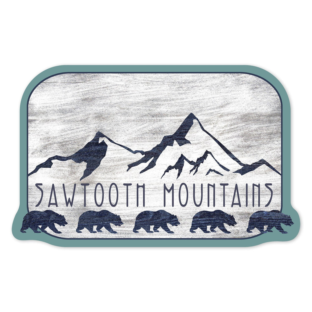 Sawtooth Mountains, Idaho, Five Bears, Contour, Vinyl Sticker Sticker Lantern Press 