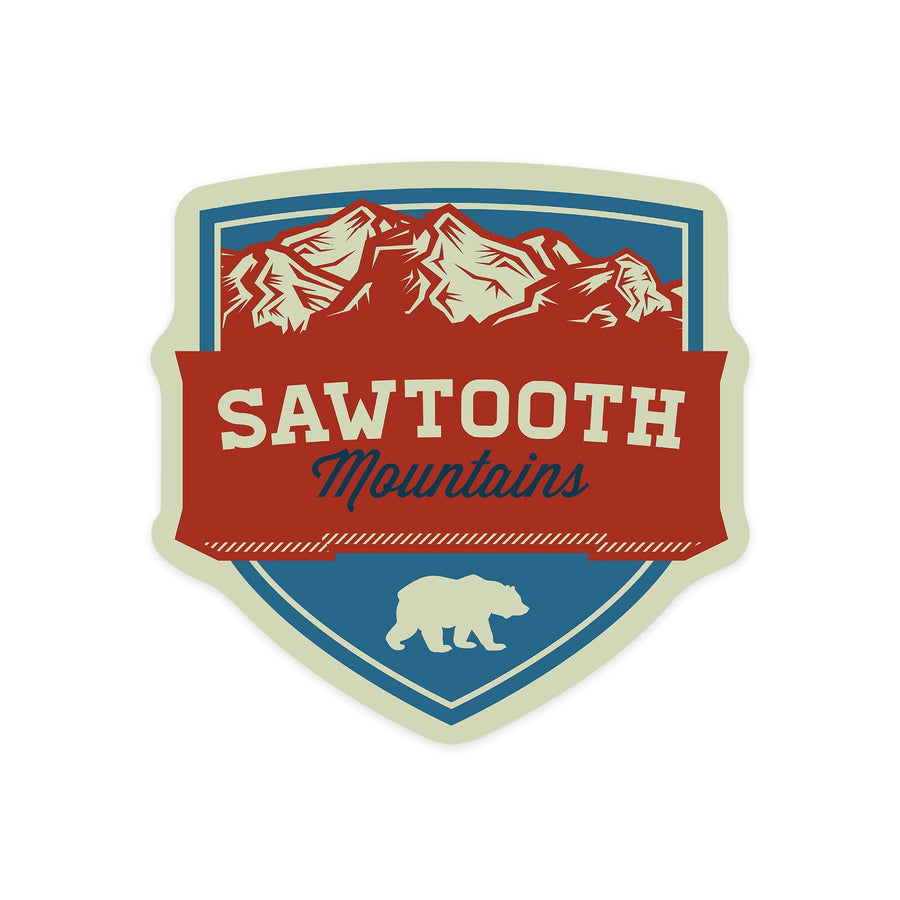 Sawtooth Mountains, Idaho, Grizzly and Mountains, Contour, Vinyl Sticker Sticker Lantern Press 