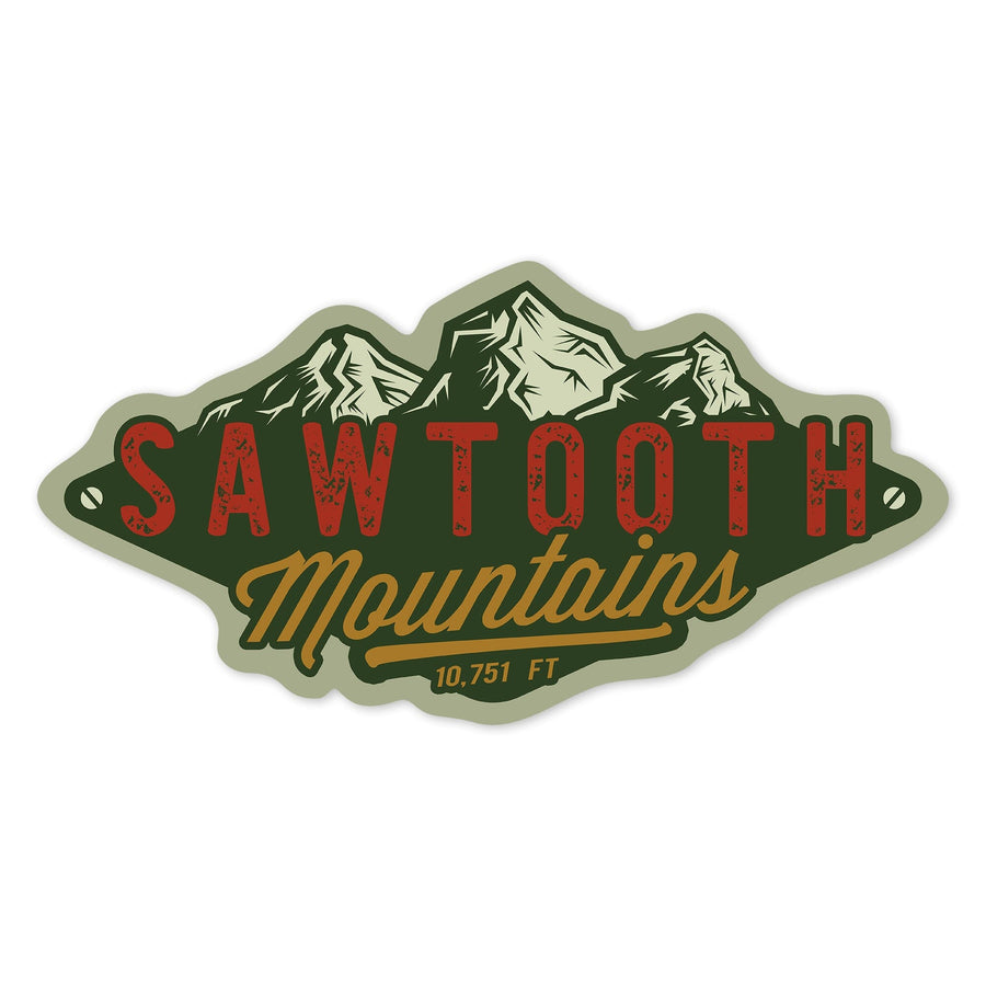 Sawtooth Mountains, Idaho, Mountains, Contour, Vinyl Sticker Sticker Lantern Press 