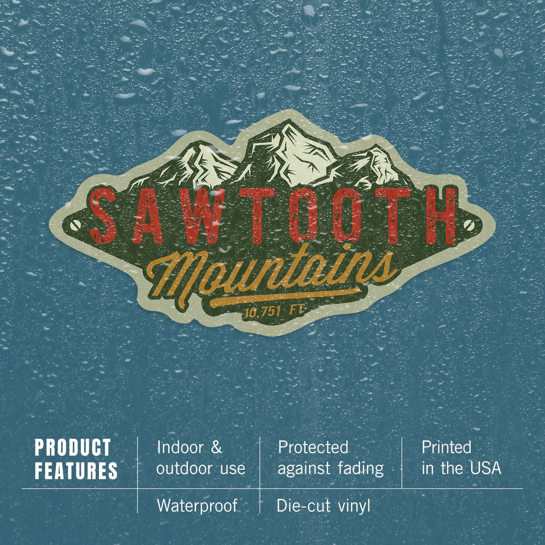 Sawtooth Mountains, Idaho, Mountains, Contour, Vinyl Sticker Sticker Lantern Press 