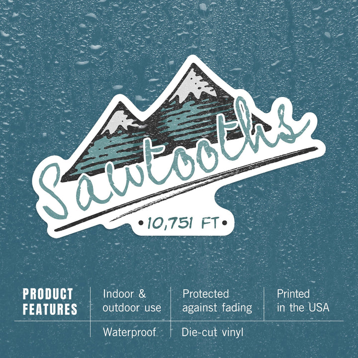 Sawtooth Mountains, Twin Peaks, Contour, Vinyl Sticker Sticker Lantern Press 