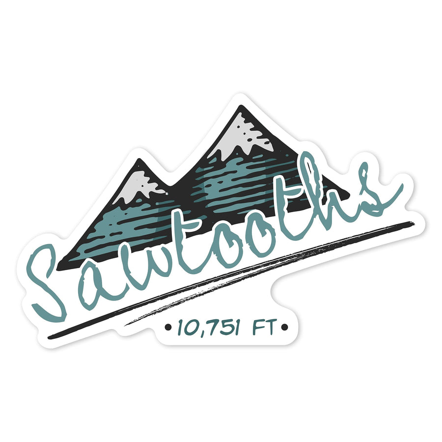 Sawtooth Mountains, Twin Peaks, Contour, Vinyl Sticker Sticker Lantern Press 