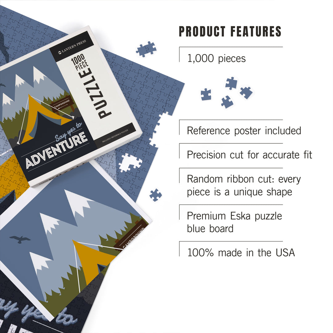Say Yes to Adventure (Tent), Vector Style, Jigsaw Puzzle Puzzle Lantern Press 