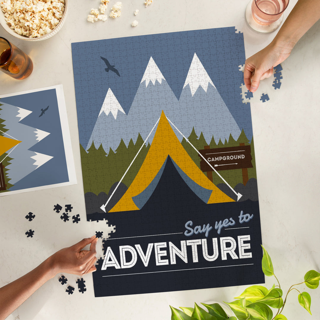 Say Yes to Adventure (Tent), Vector Style, Jigsaw Puzzle Puzzle Lantern Press 