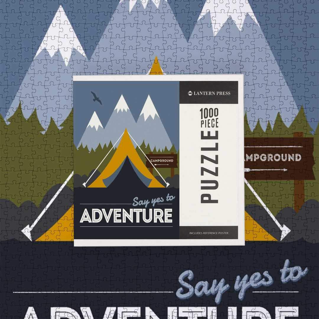 Say Yes to Adventure (Tent), Vector Style, Jigsaw Puzzle Puzzle Lantern Press 