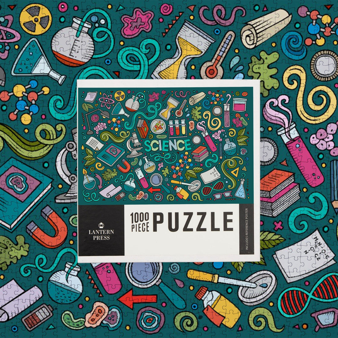 Science Icons, Collage, Jigsaw Puzzle Puzzle Lantern Press 