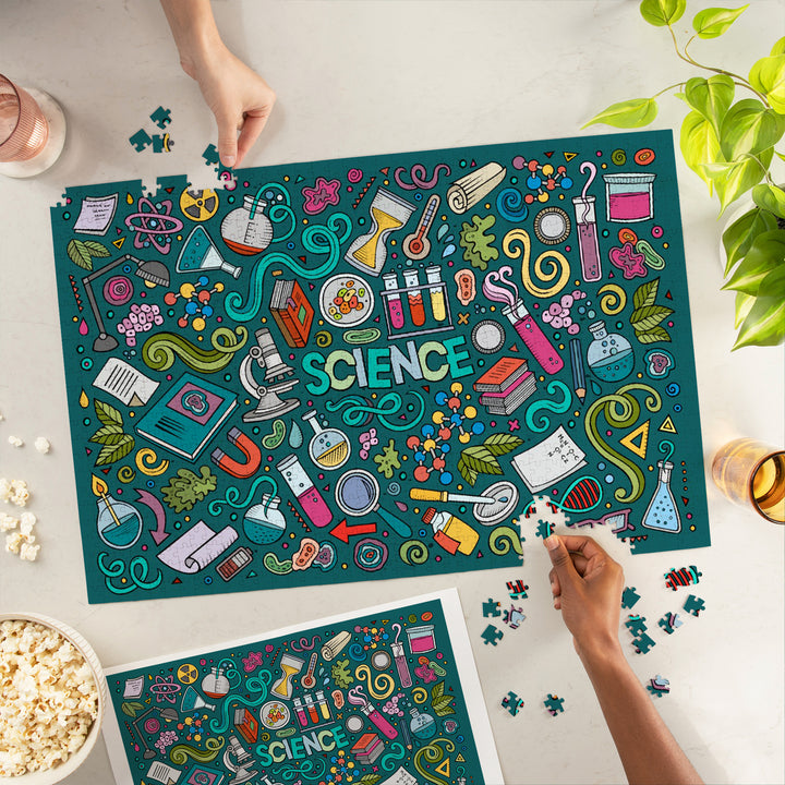 Science Icons, Collage, Jigsaw Puzzle Puzzle Lantern Press 