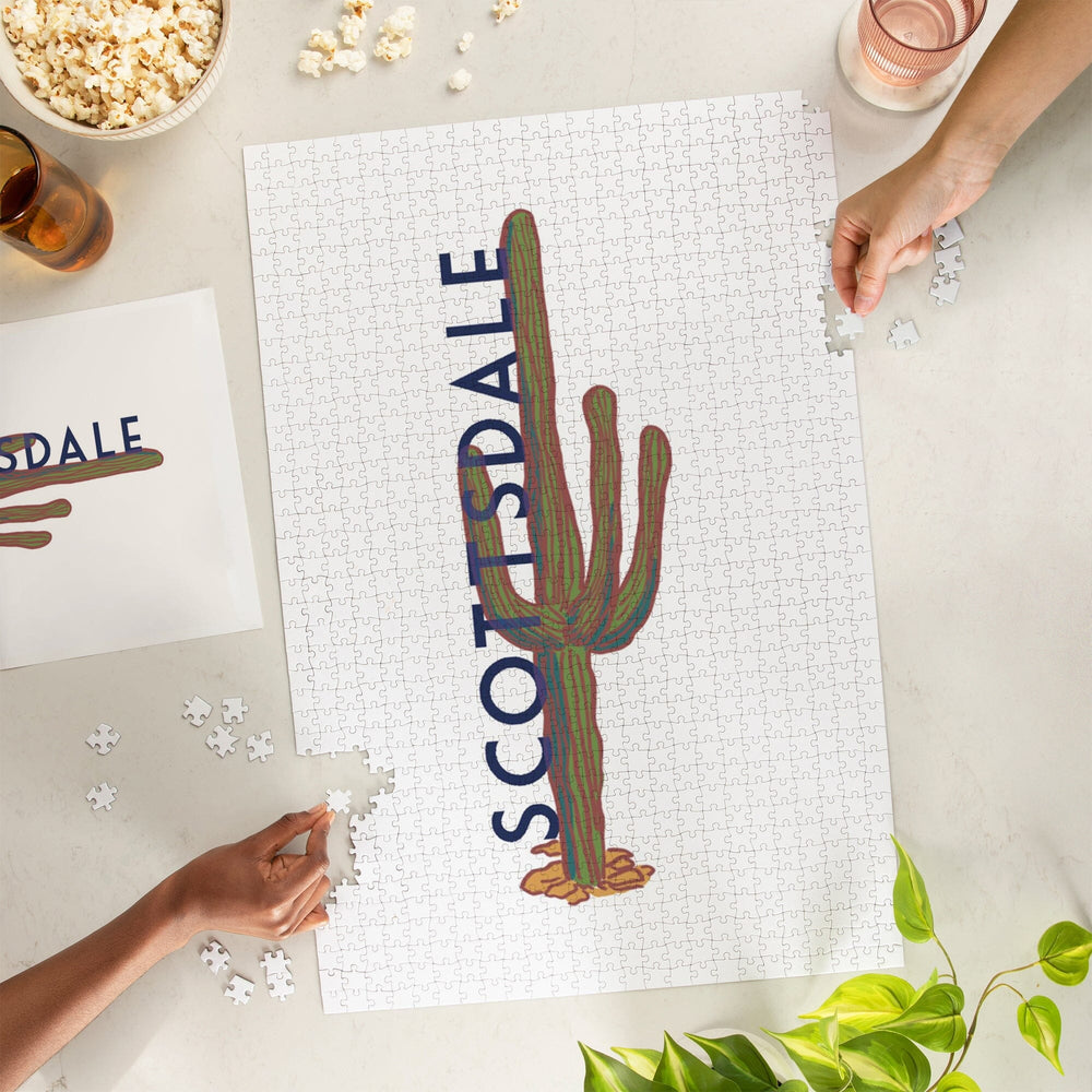 Scottsdale, Arizona, Cactus, Icon, Contour, Jigsaw Puzzle Puzzle Lantern Press 