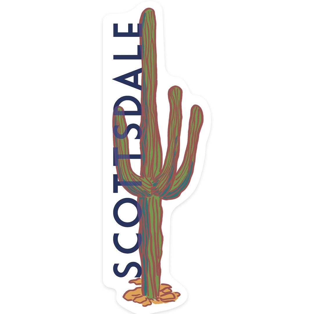 Scottsdale, Arizona, Cactus, Icon, Contour, Vinyl Sticker Sticker Lantern Press 