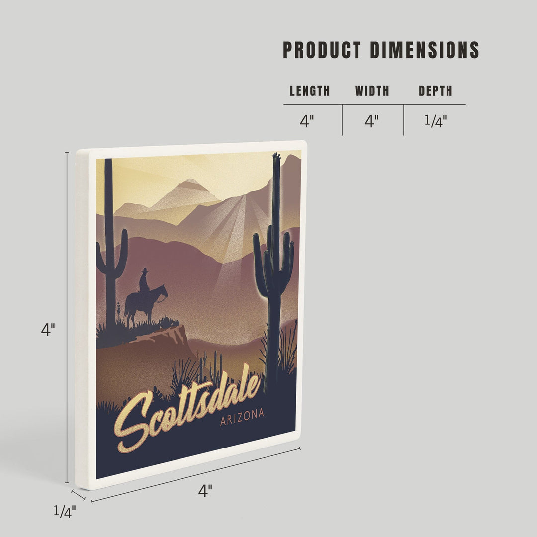 Scottsdale, Arizona, Lithograph, Desert Scene, Coasters Coasters Lantern Press 