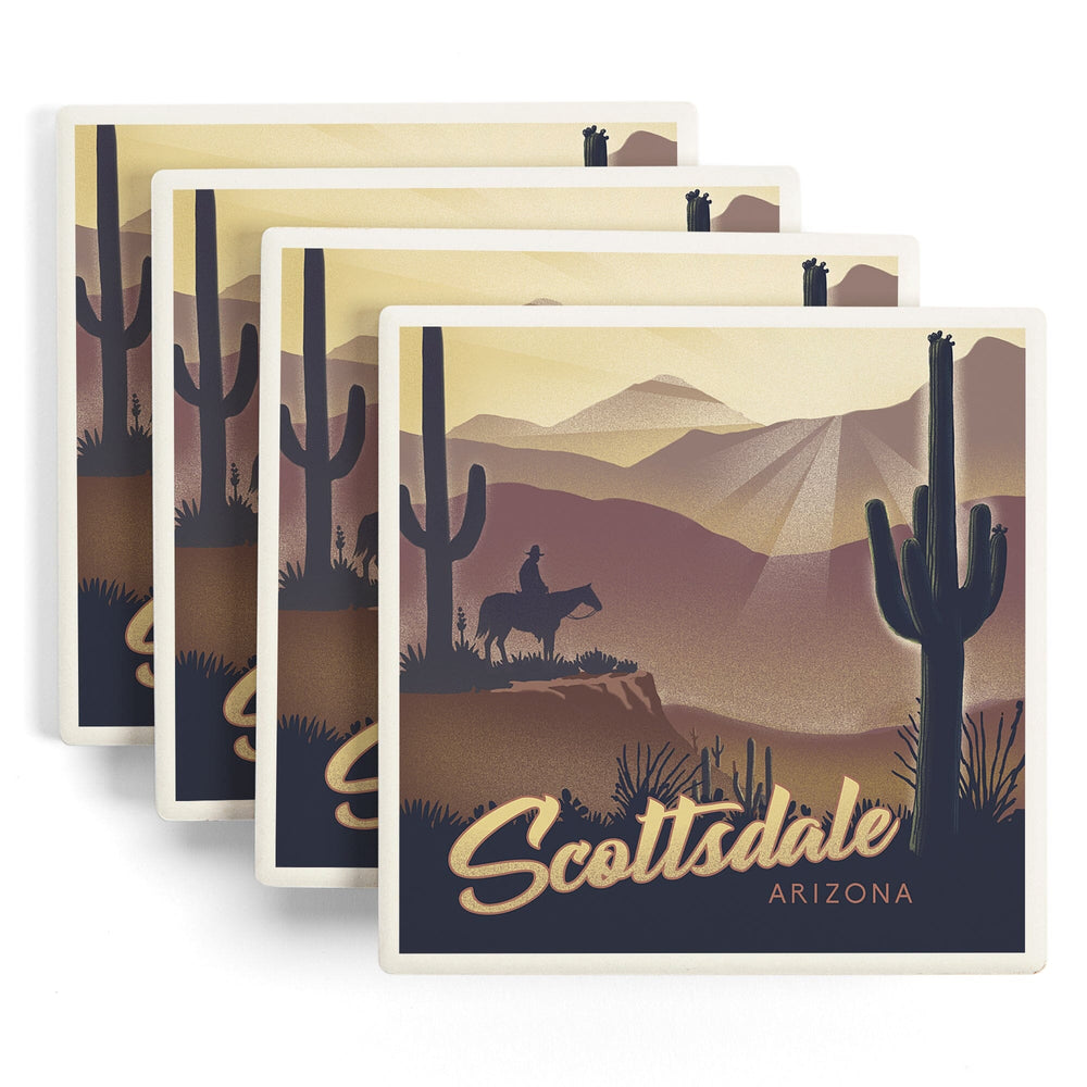Scottsdale, Arizona, Lithograph, Desert Scene, Coasters Coasters Lantern Press 