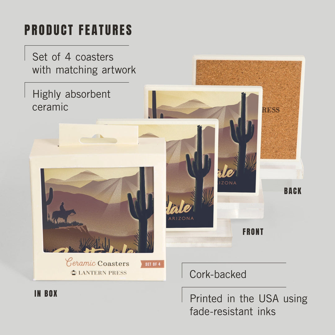 Scottsdale, Arizona, Lithograph, Desert Scene, Coasters Coasters Lantern Press 