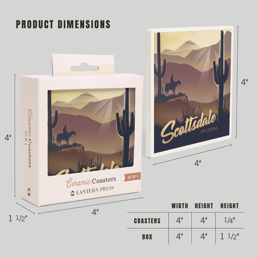 Scottsdale, Arizona, Lithograph, Desert Scene, Coasters Coasters Lantern Press 