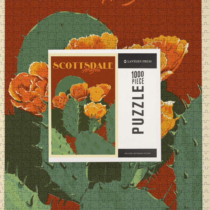 Scottsdale, Arizona, Prickly Pear Cactus, Letterpress, Jigsaw Puzzle Puzzle Lantern Press 