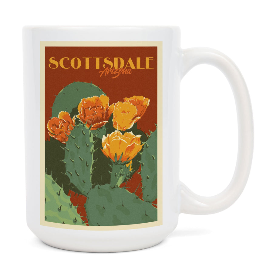 Scottsdale, Arizona, Prickly Pear Cactus, Letterpress, Lantern Press Artwork, Ceramic Mug Mugs Lantern Press 