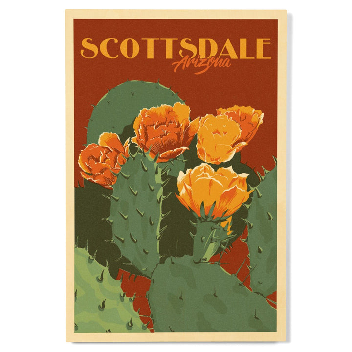 Scottsdale, Arizona, Prickly Pear Cactus, Letterpress, Lantern Press Artwork, Wood Signs and Postcards Wood Lantern Press 