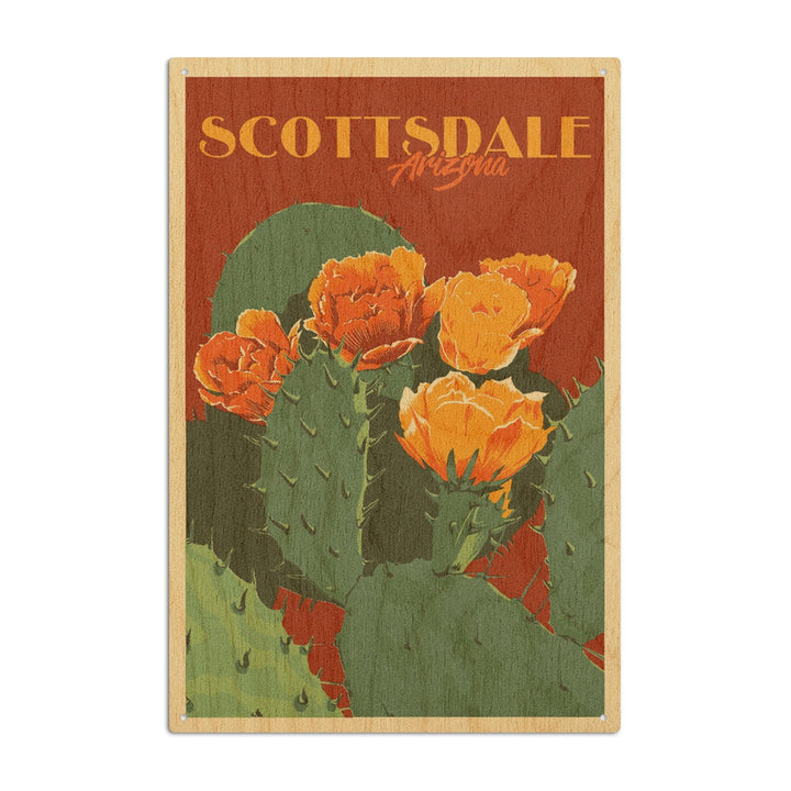 Scottsdale, Arizona, Prickly Pear Cactus, Letterpress, Lantern Press Artwork, Wood Signs and Postcards Wood Lantern Press 6x9 Wood Sign 