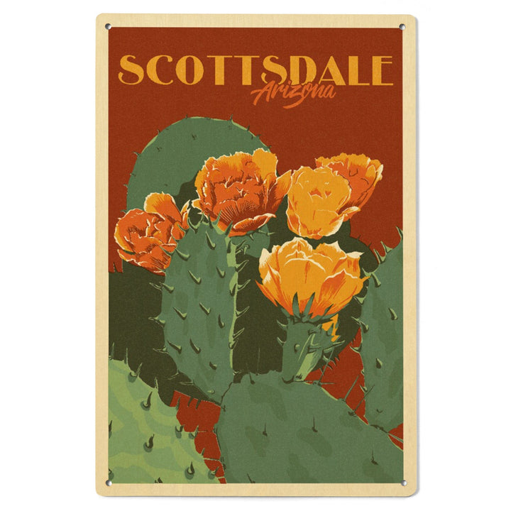 Scottsdale, Arizona, Prickly Pear Cactus, Letterpress, Lantern Press Artwork, Wood Signs and Postcards Wood Lantern Press 