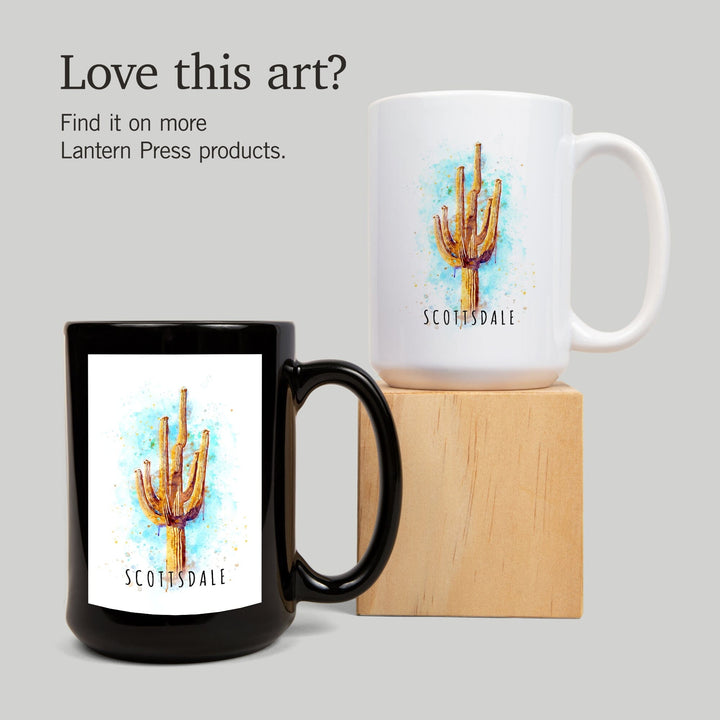 Scottsdale, Arizona, Saguaro Cactus, Watercolor, Contour, Lantern Press Artwork, Ceramic Mug Mugs Lantern Press 