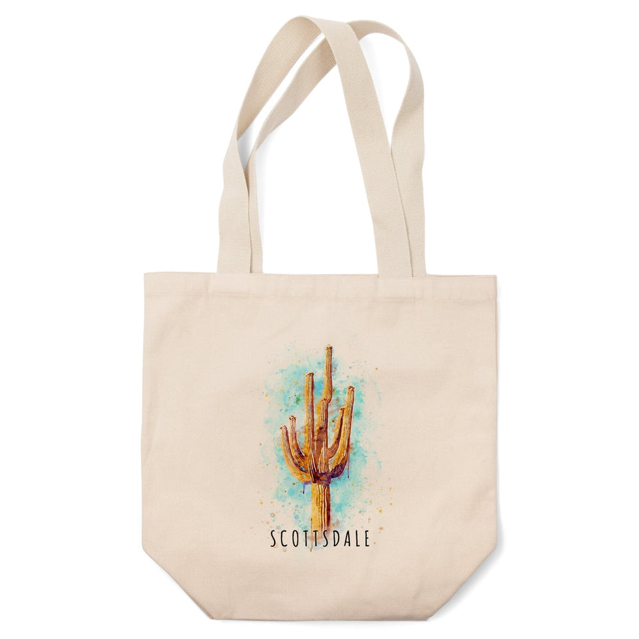 Scottsdale, Arizona, Saguaro Cactus, Watercolor, Contour, Lantern Press Artwork, Tote Bag Totes Lantern Press 