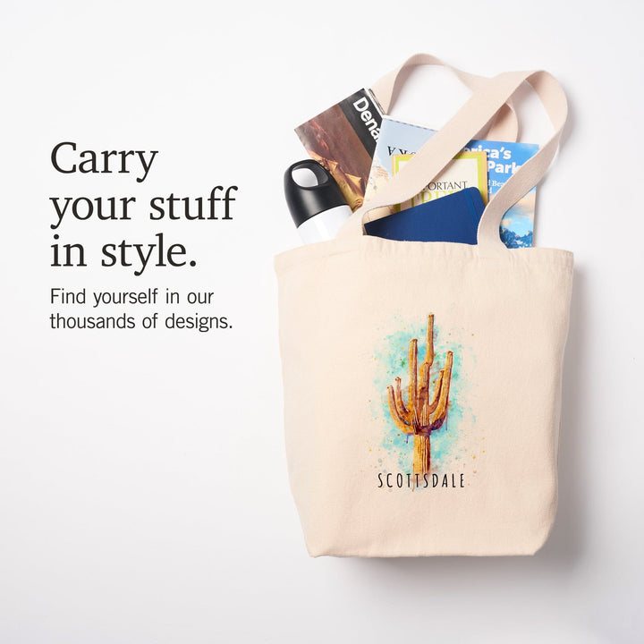 Scottsdale, Arizona, Saguaro Cactus, Watercolor,, Tote Bag Totes Lantern Press 