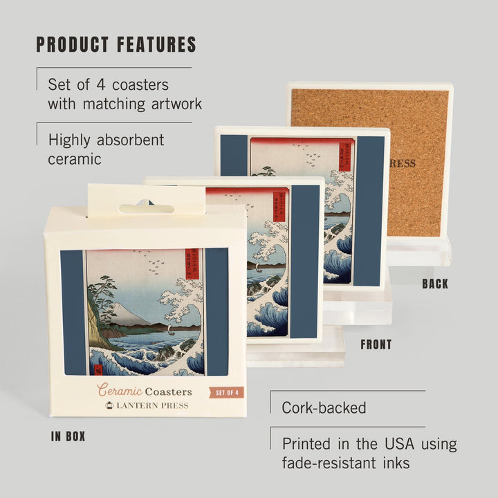 Sea at Satta in Suruga Province, Japanese Wood-Cut, Coasters Coasters Lantern Press 