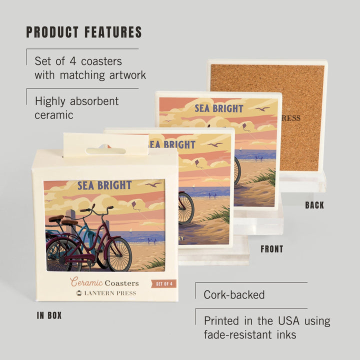 Sea Bright, New Jersey, Painterly, The Beach Is Calling, Beach Bikes, Coasters Coasters Lantern Press 