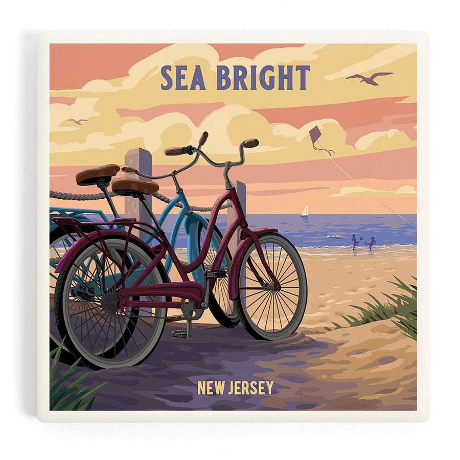 Sea Bright, New Jersey, Painterly, The Beach Is Calling, Beach Bikes, Coasters Coasters Lantern Press 